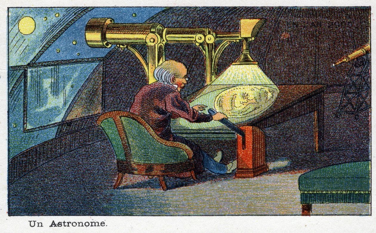 Futuredays: Een negentiende-eeuwse visie op het jaar 2000 Serie: Een astronoom (werkend met een bijzondere telescoop) door French School