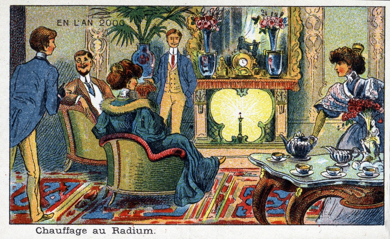 Toekomstige dagen: Een negentiende-eeuwse visie op het jaar 2000 Serie: Radiumverwarming. Chromolithografie door Villemard door French School
