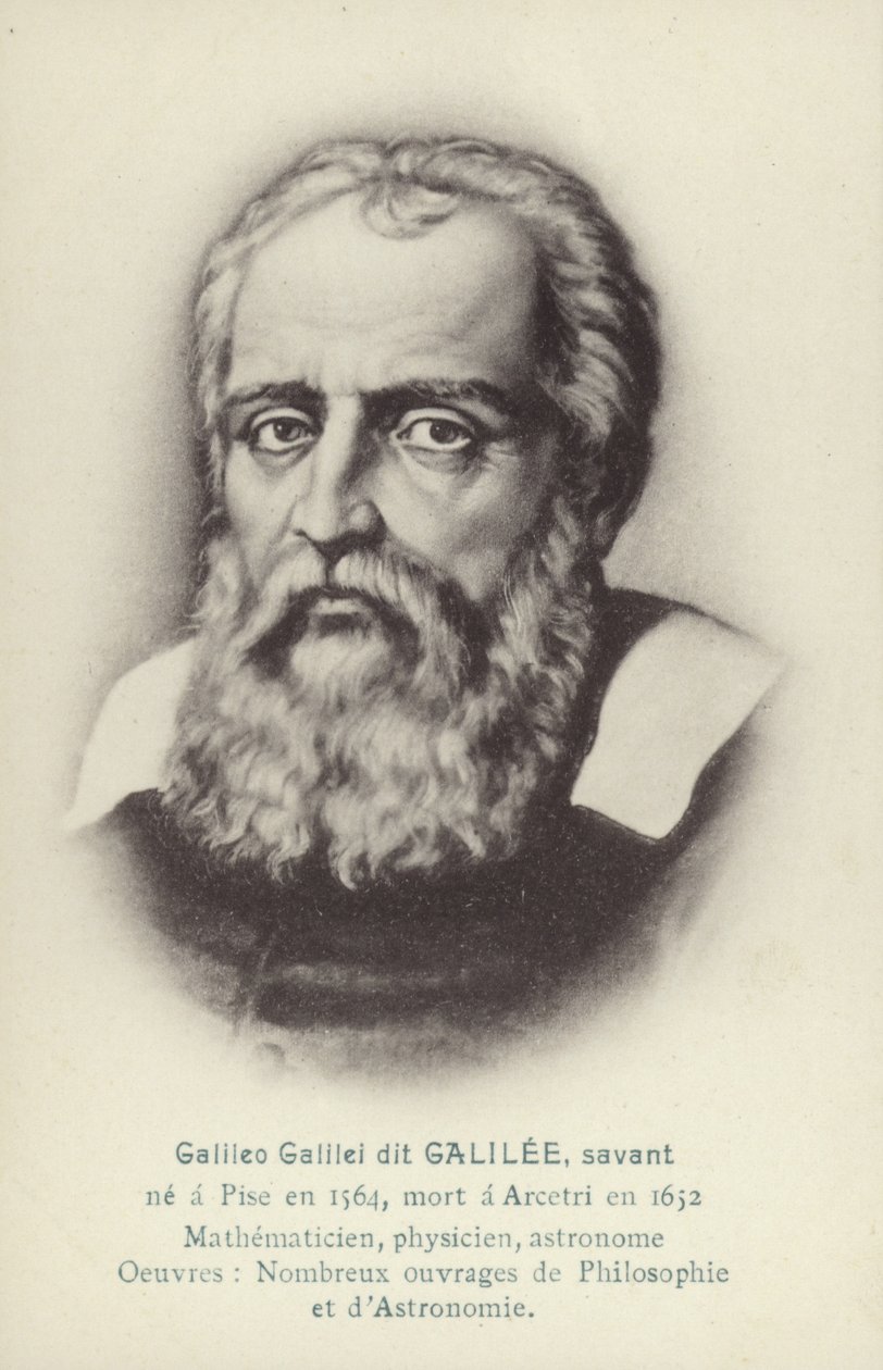 Galileo Galilei (1564-1642), Italiaans natuurkundige, wiskundige en astronoom (litho) door French School