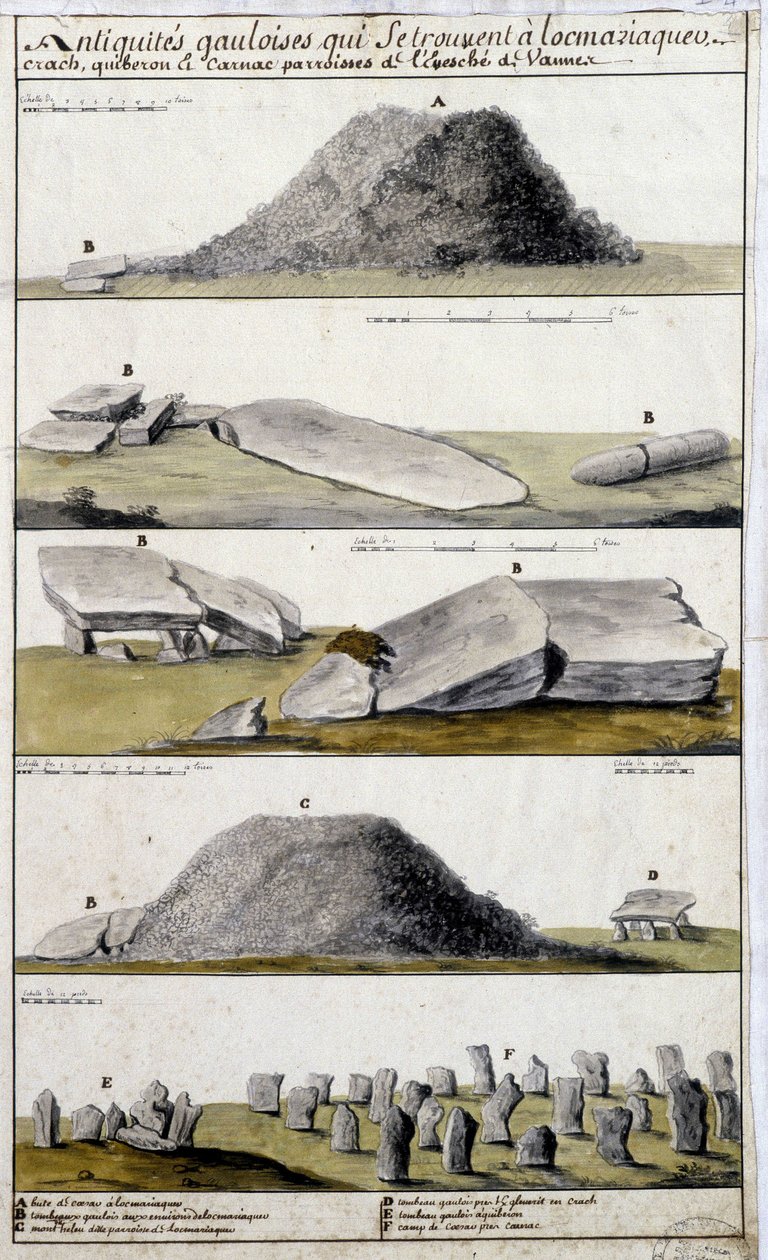 Gallische oudheden gelegen in Locmaziaquev, Crach, Quiberon en Carnac, parochies van het bisdom Vannes - in 