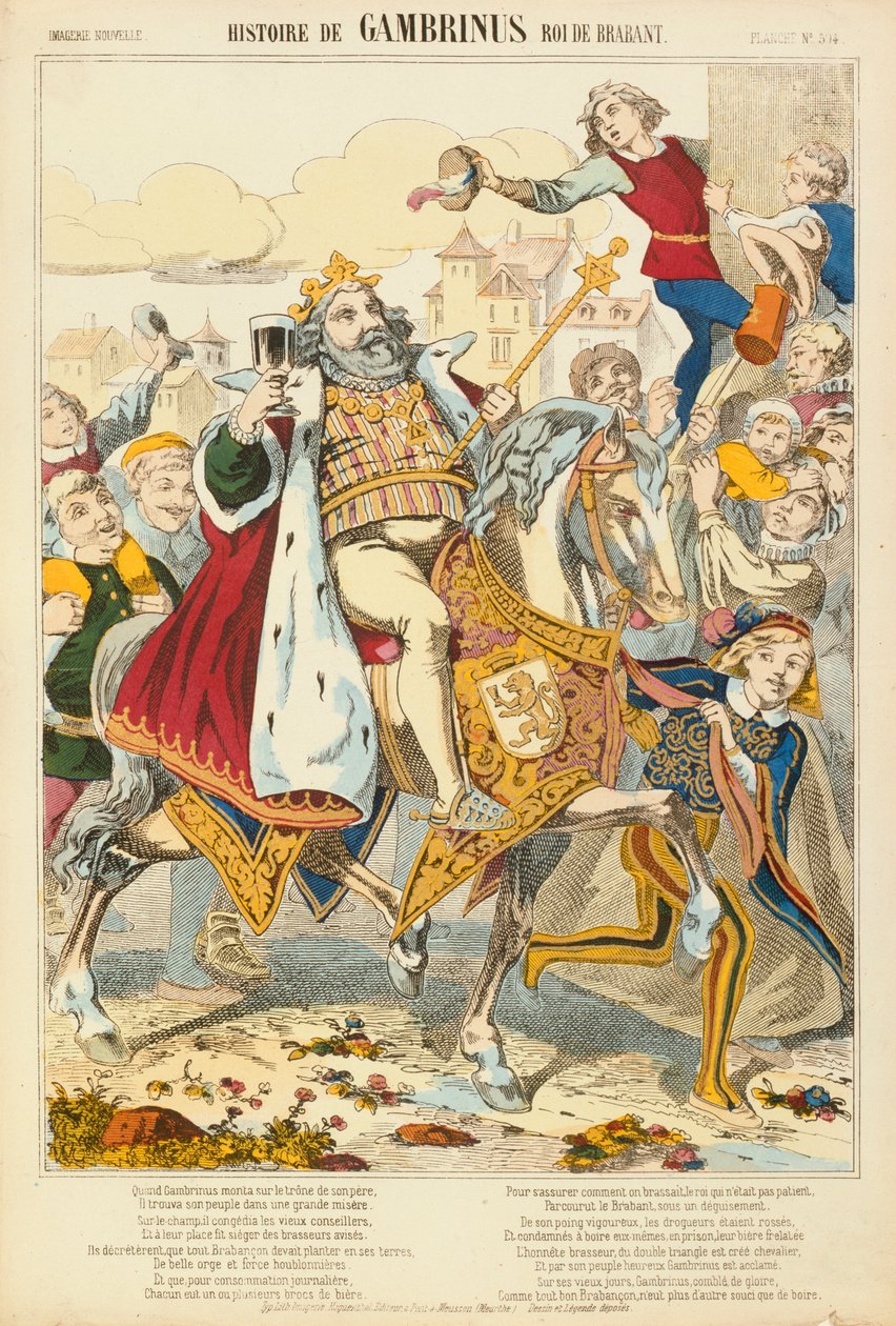Gambriunus, legendarische Koning van Vlaanderen, pamflet uitgegeven door Verlag Haguenthal, Pont-a-Mousson, 1860 door French School