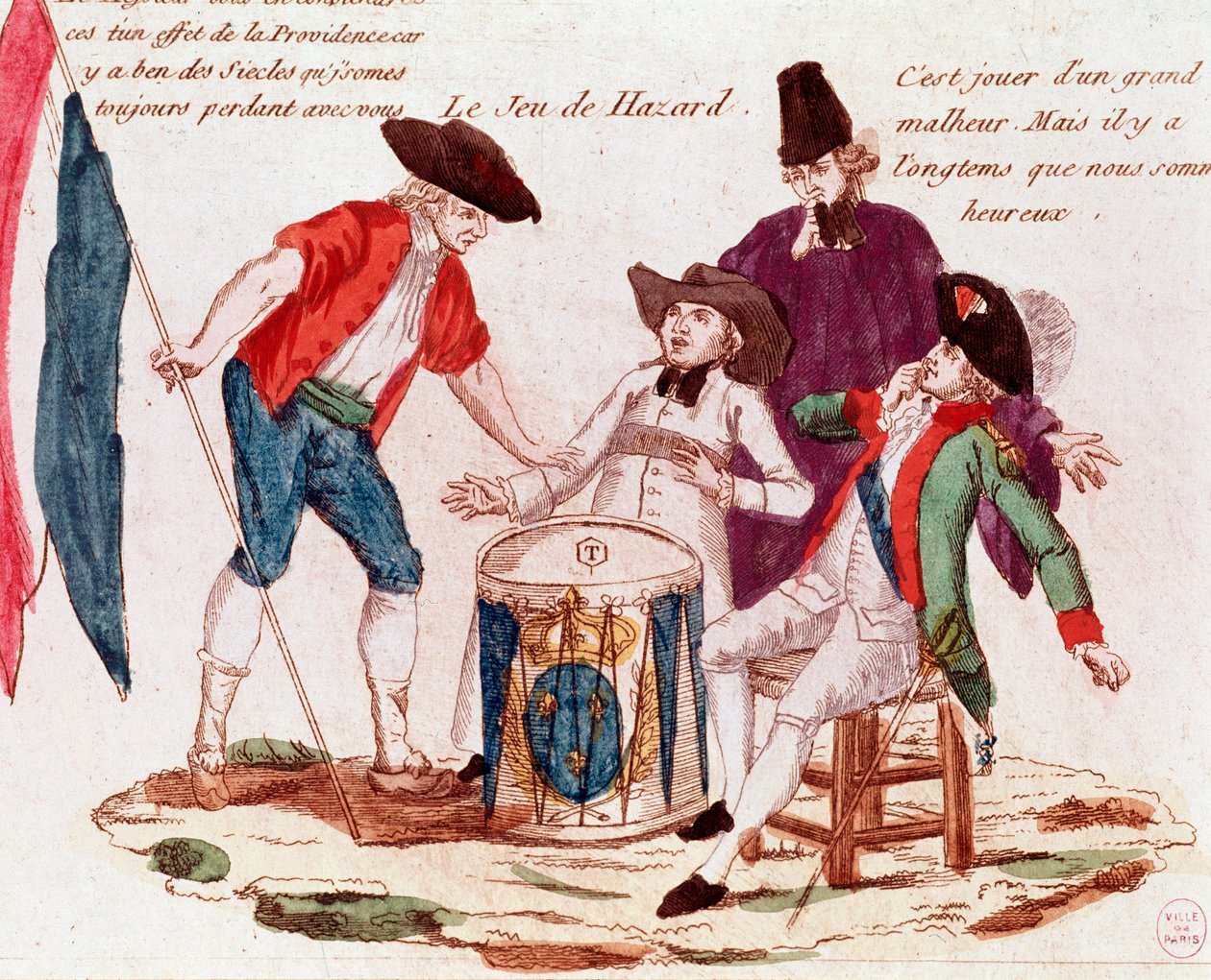 Kansspel gespeeld door de Drie Staten (geestelijkheid, derde stand en adel) (gravure, eind 18e eeuw) door French School