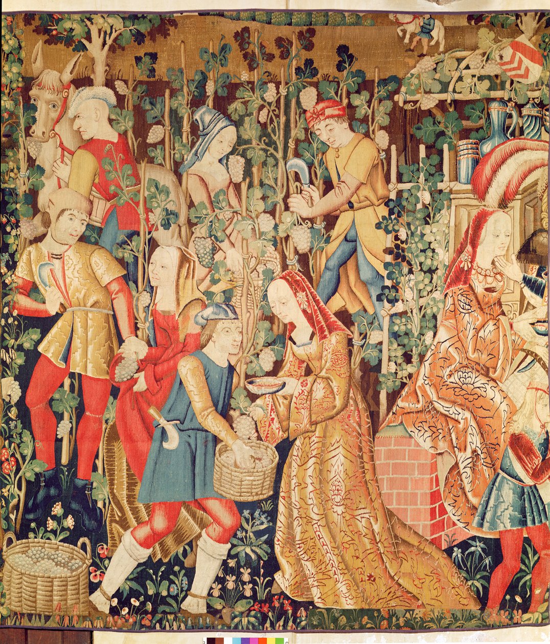 Druiven plukken, detail van De druivenoogst door French School