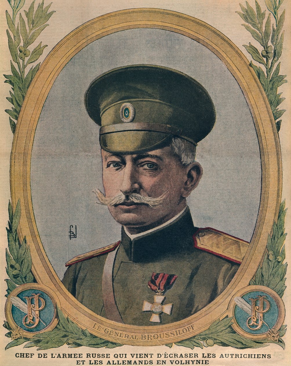 Generaal Aleksei Brusilov, chef van het Russische leger dat de Oostenrijkers en de Duitsers in Wolhynië verpletterde, voorpagina illustratie uit Le Petit Journal, 2 juli 1916 door French School