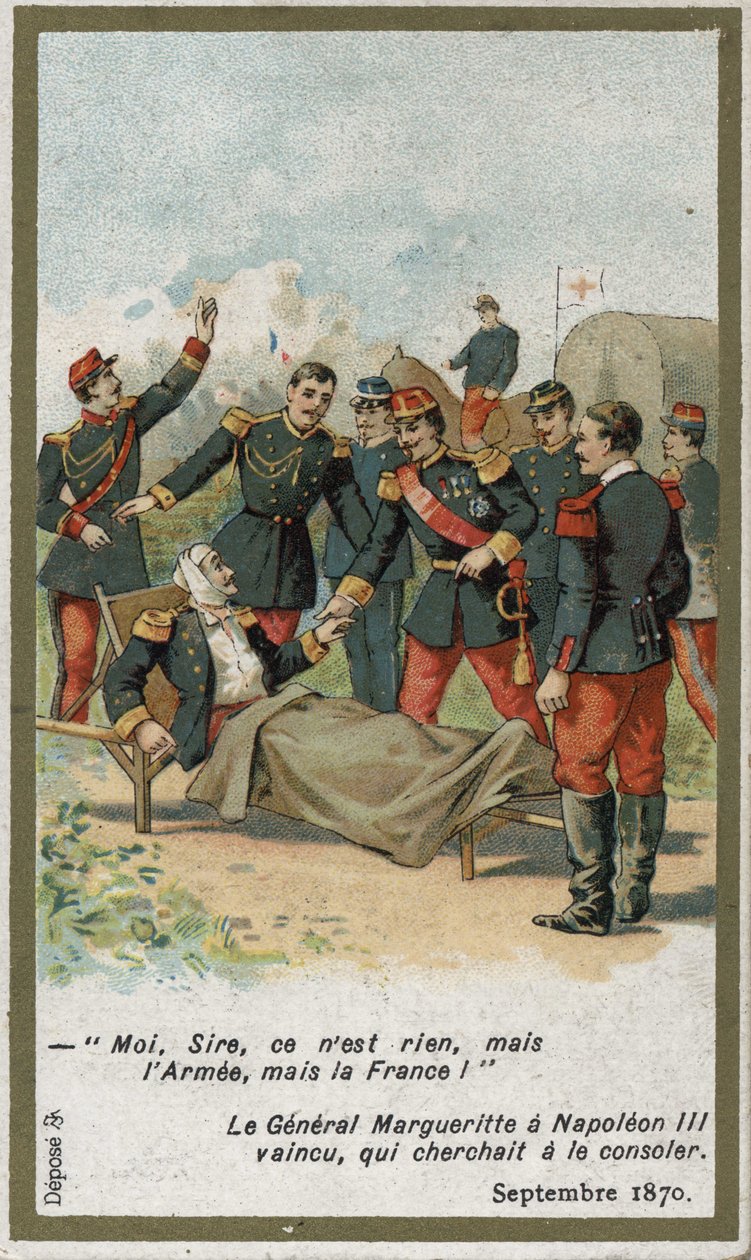 Generaal Jean Auguste Margueritte dodelijk gewond tijdens de Slag bij Sedan op 2 september. door French School