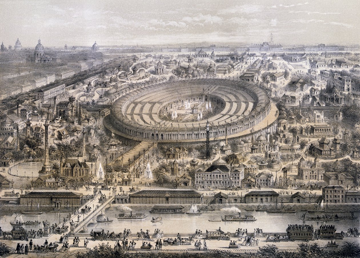 Algemeen overzicht van de Exposition Universelle in 1867, genomen vanaf de Trocadero-heuvel, Parijs, 1867 door French School