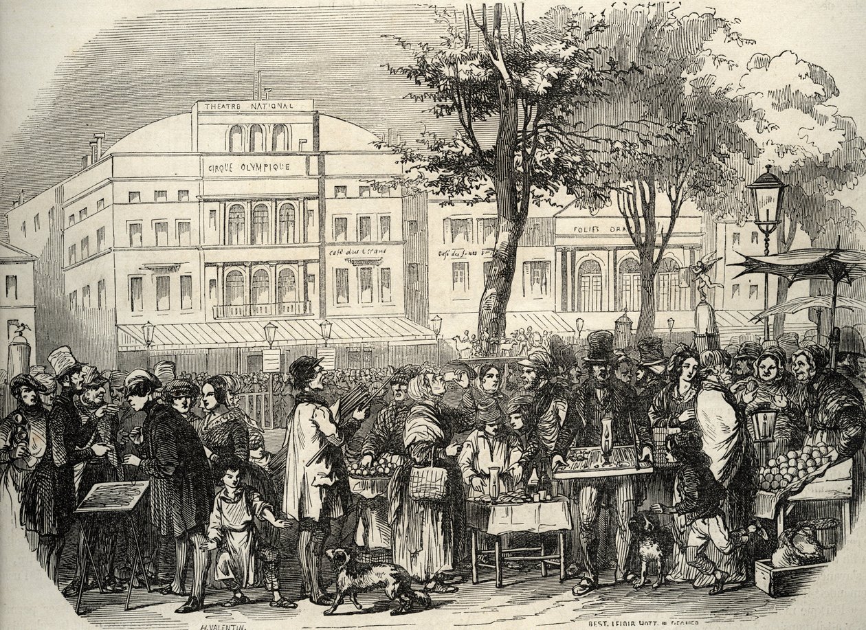 Algemeen zicht op de boulevard du Temple in Parijs - straatverkopers - Parijs - Vue générale du boulevard du Temple - Ambulerende handelaars - Gravure in 