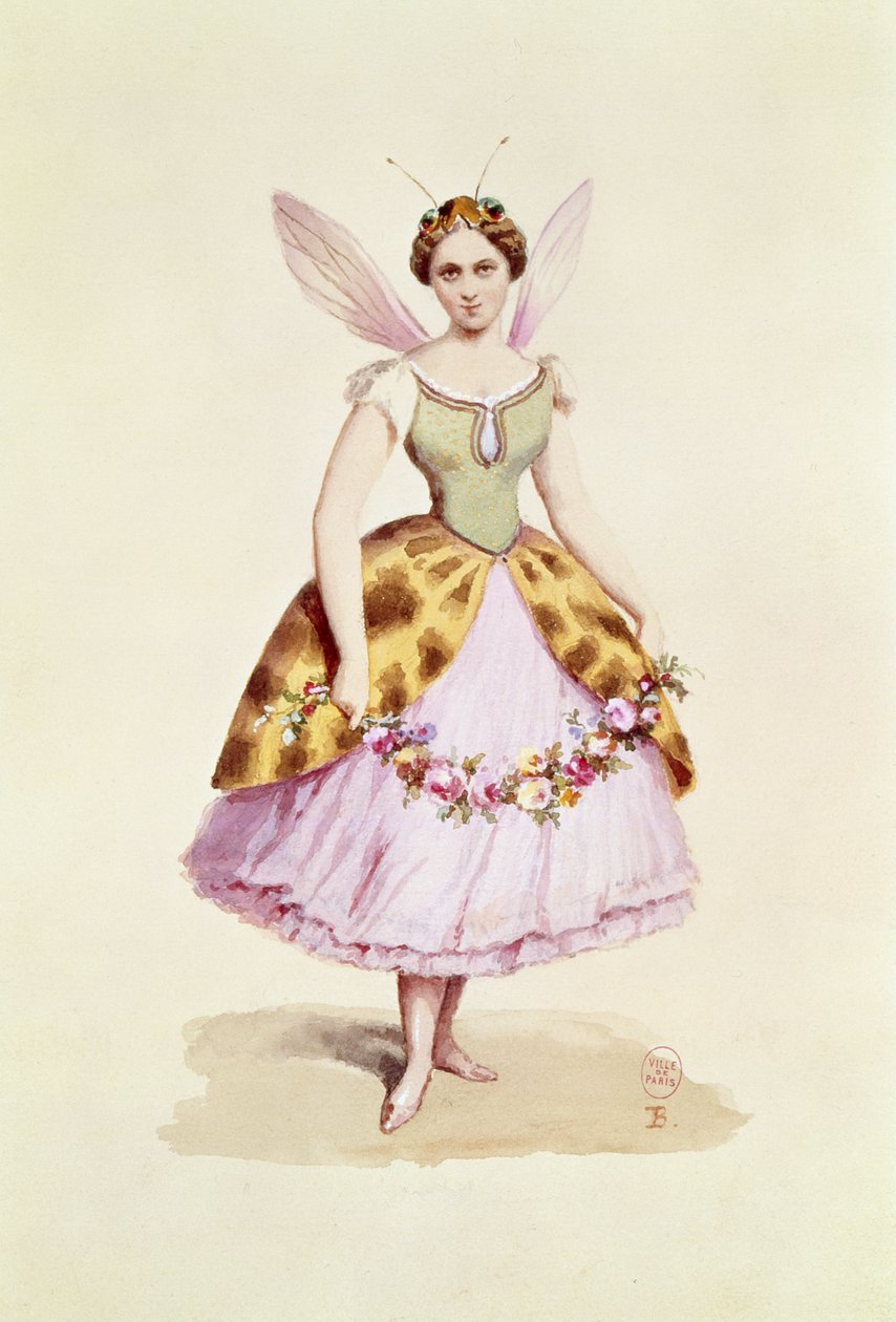Meisje in een bijenkostuum, het Bonaparte-embleem, gedragen op een verkleedfeest gegeven door Napoleon III en Keizerin Eugenie, 9 februari 1863 door French School