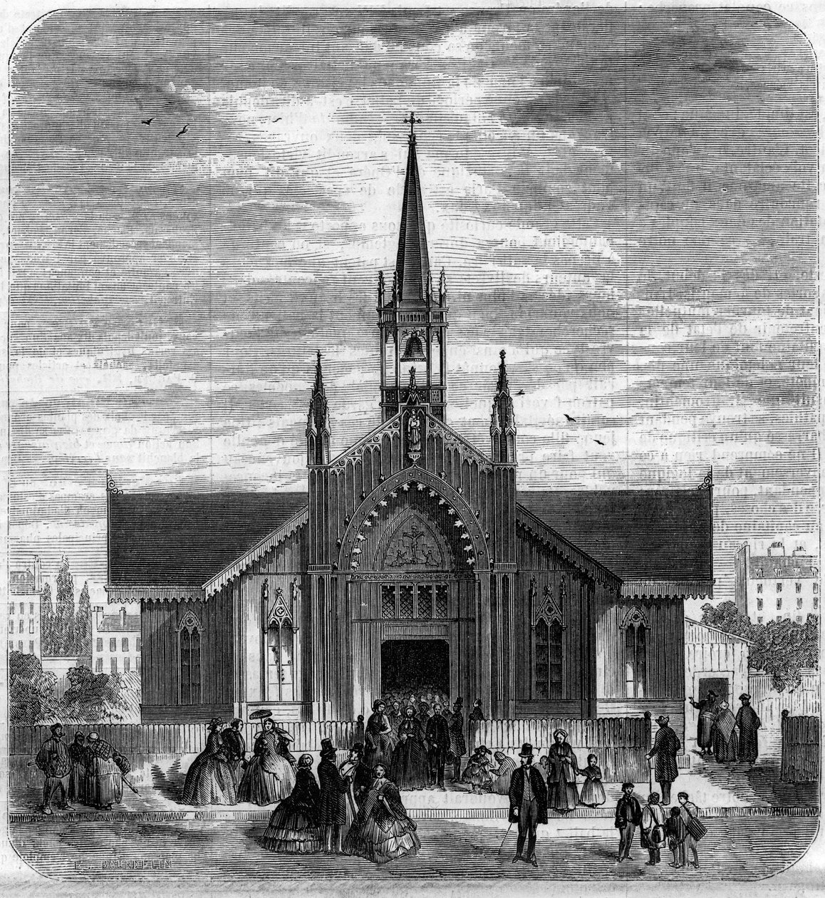 Gotische architectuur: uitzicht op de gevel van de kerk van Sainte Marie des Champs, Parijs door French School