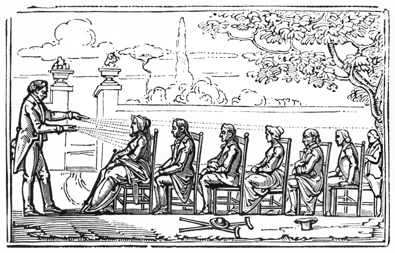 Groep magnetische therapie, illustratie uit Therapeutique Magnetique door Baron du Potet, 1863 door French School
