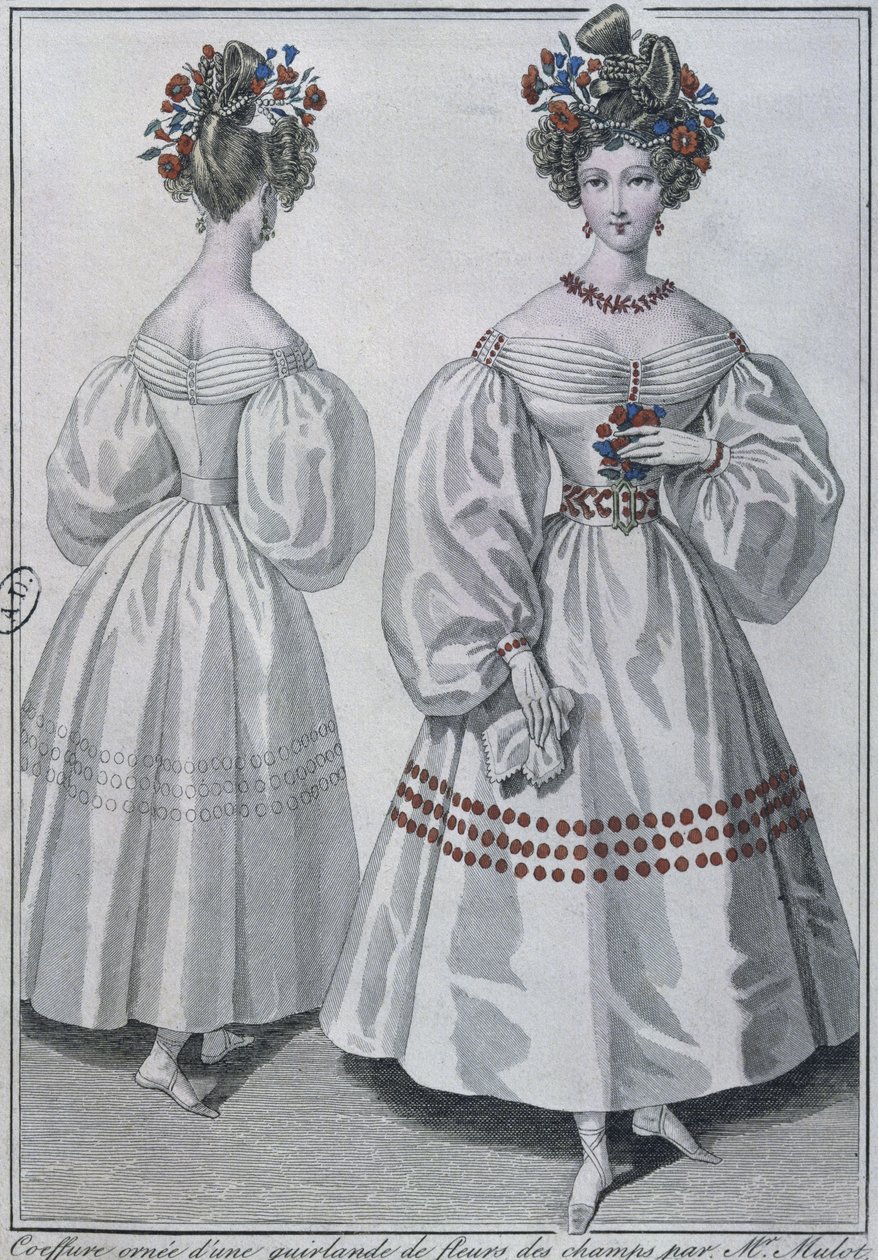 Kapsel met een krans van wilde bloemen, Parijs, 1829 door French School