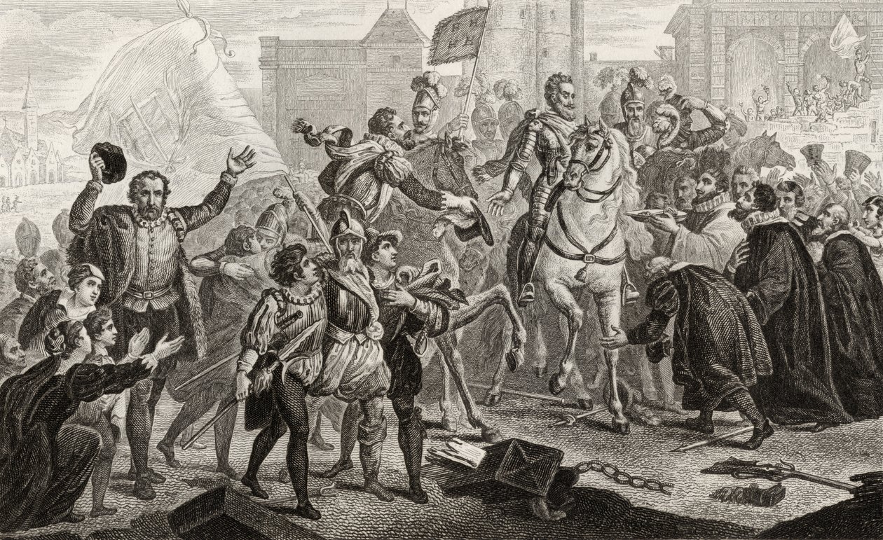Henri IV (1553-1610) betreedt Parijs in 1594, uit 