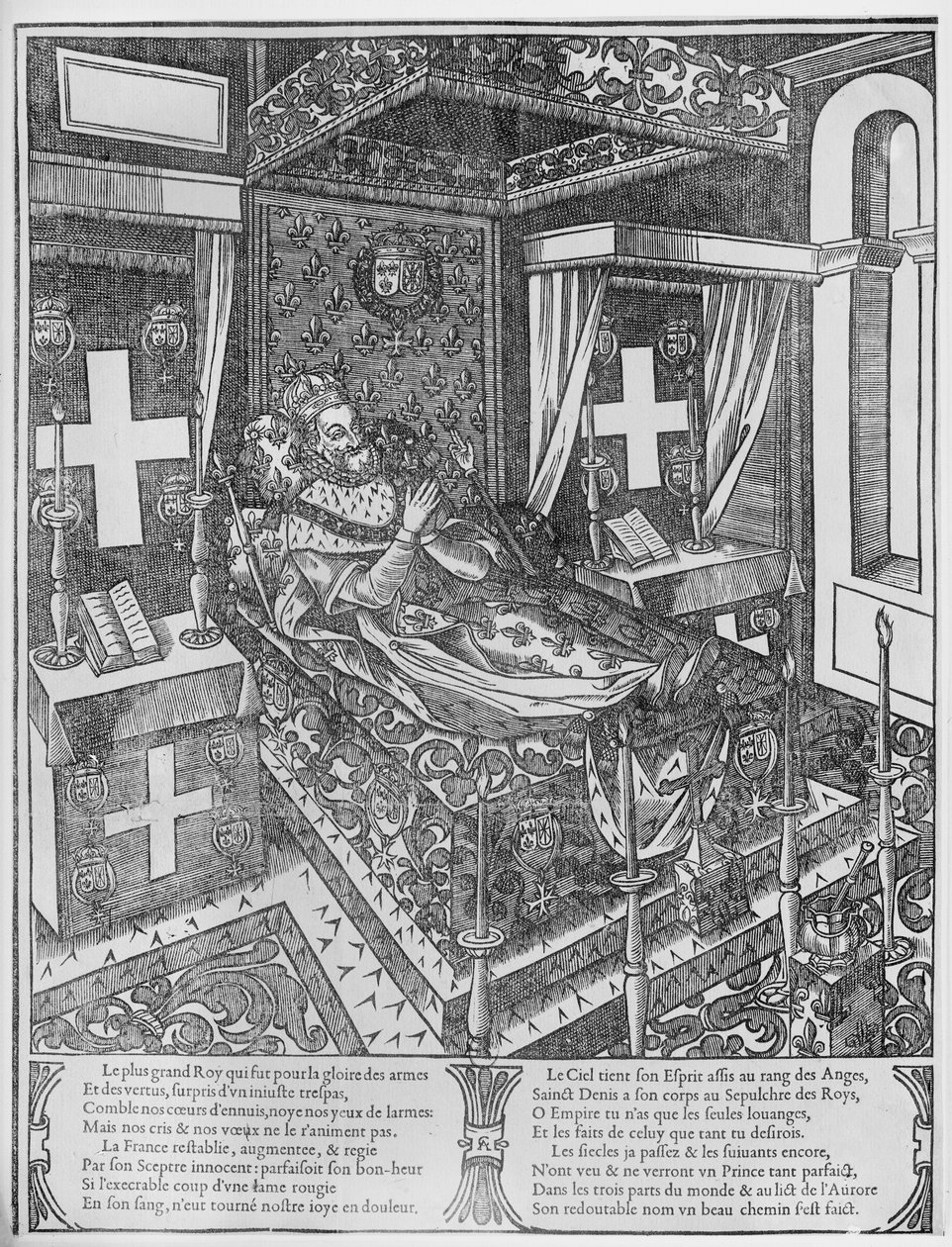 Henri IV (1553-1610) op zijn sterfbed, 1610 door French School