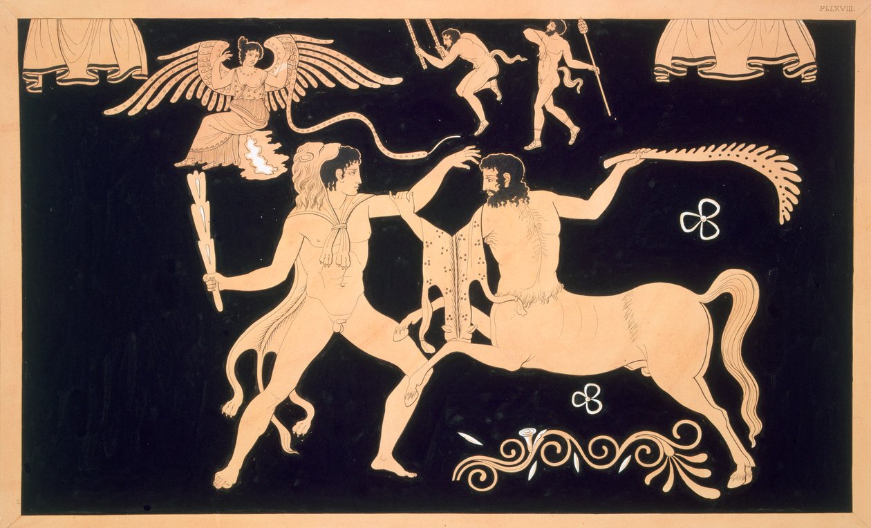 Hercules in gevecht met de centaur Chiron door French School