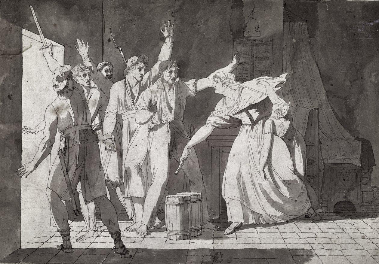 Heldhaftigheid van een vrouw tegenover Vendeaanse rovers die de controle over Saint-Mithier hadden verkregen, 1793 door French School