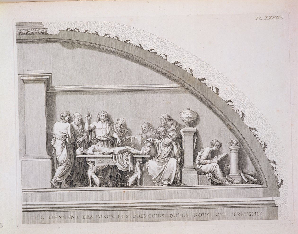 Hippocrates (ca. 460 v.Chr.-ca. 377 v.Chr.) Onderwijzend, uit Een Beschrijving van de School voor Chirurgie in Parijs, gepubliceerd in 1780 door French School