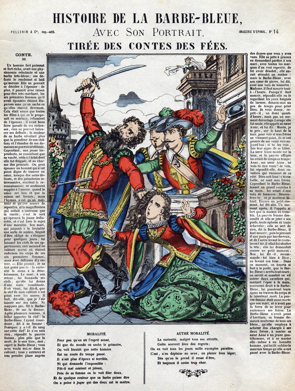 Geschiedenis van Blauwbaard, afbeelding van de ruggengraat 19e eeuw door French School
