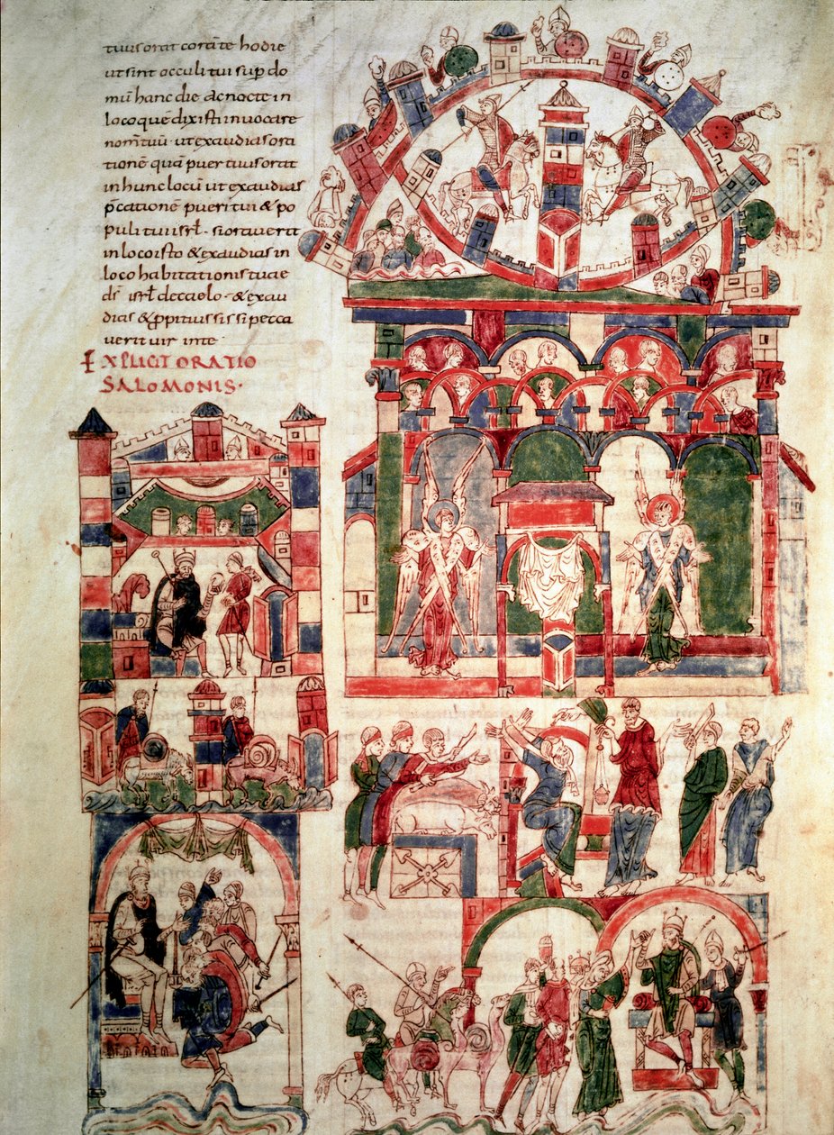 Geschiedenis van het leven van koning Salomo Pagina van de Bijbel van Noailles (10e of 11e eeuw) Parijs, B.N. door French School