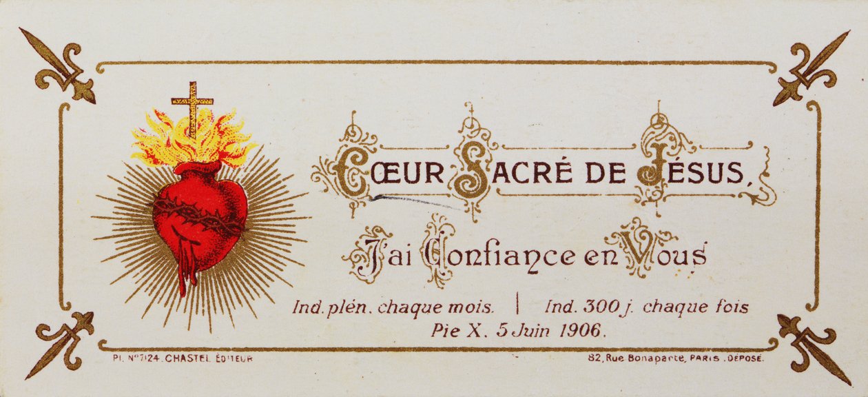 Heilige kaart, gewijd aan het Heilig Hart, 1906 door French School