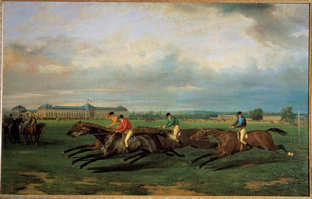 Paardenrennen in Chantilly (Franse School) door French School