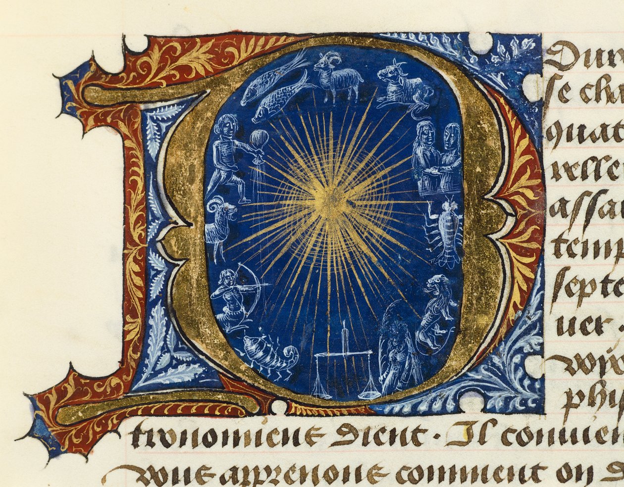 Verlichte initiaal hoofdletter D, uit Verdrag van Geneeskunde Aldebrande van Florence door French School