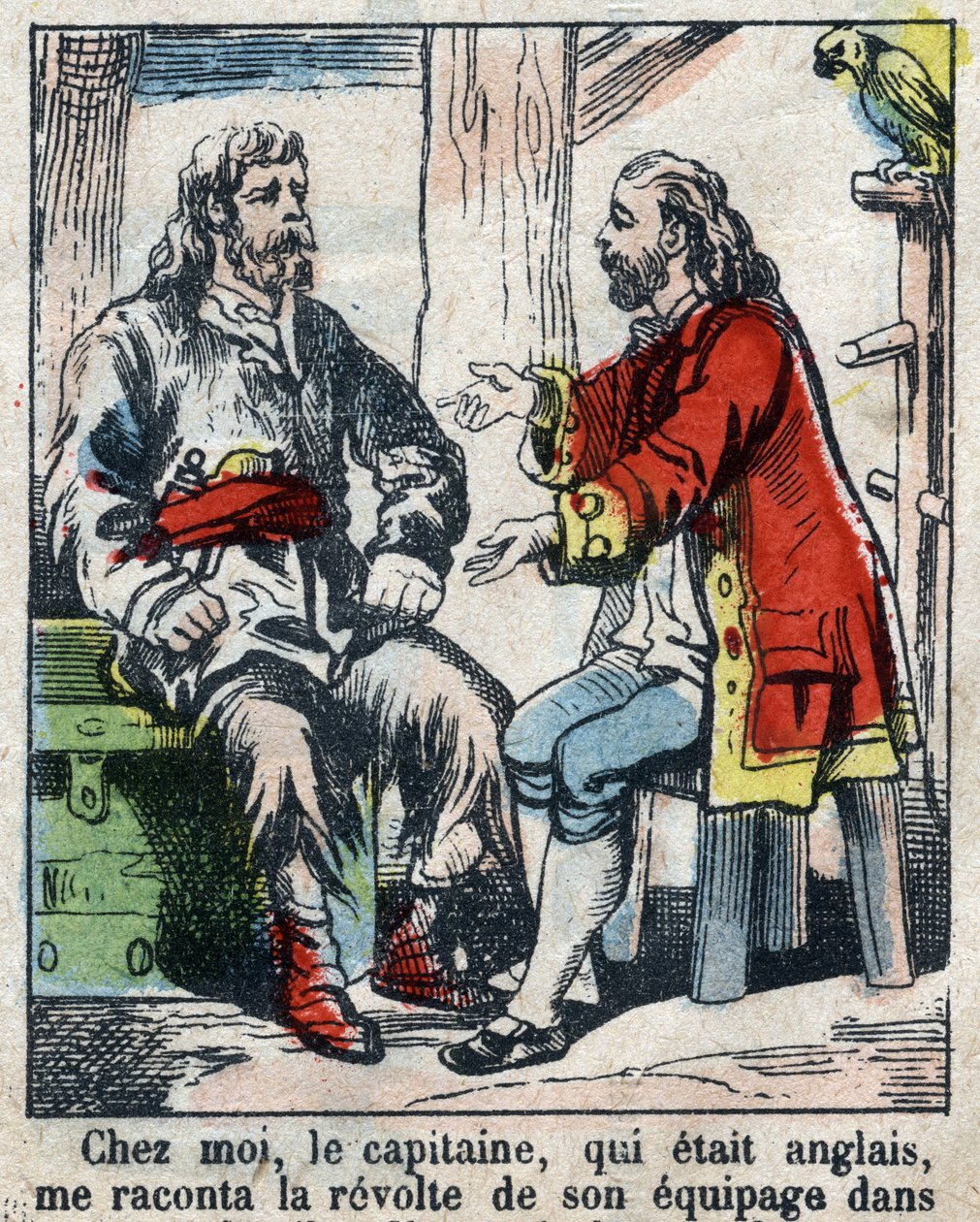 Illustratie voor het boek van Daniel Defoe Robinson Crusoe. Epinal afbeelding eind 19e eeuw door French School