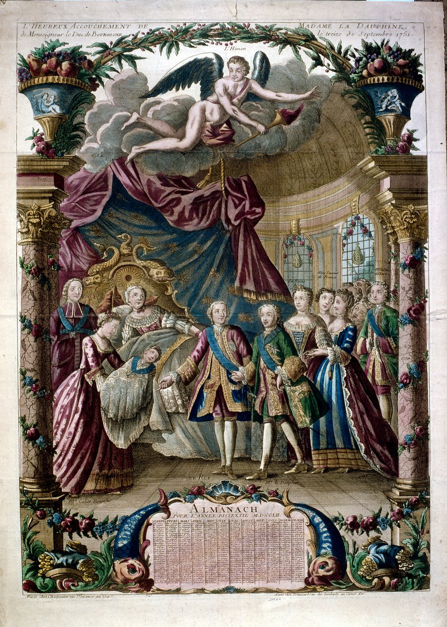 Illustratie ter ere van de geboorte van Louis Joseph Xavier, hertog van Bourgondië door French School