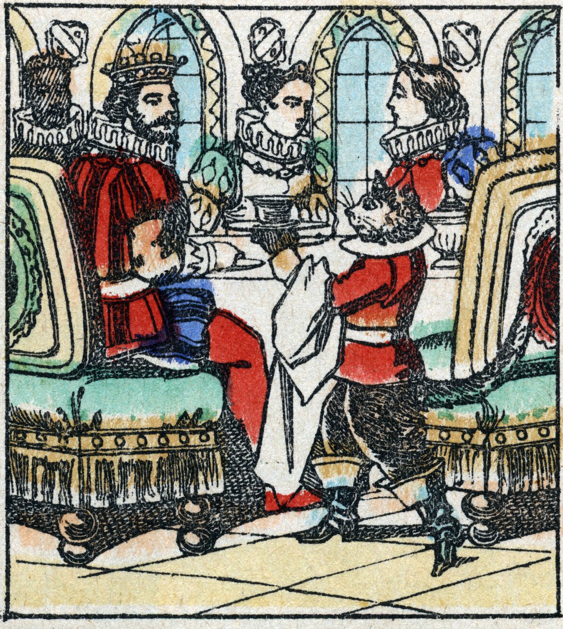 Illustratie van het verhaal van Charles Perrault "De gelaarsde kat". Houtsnede van Imaging Pellerin - Epinal, sd. Eind 19e eeuw. door French School