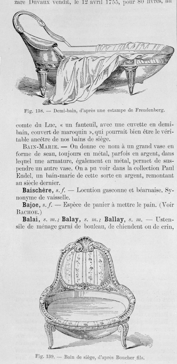 Illustraties van een demi-bain en een bain de siege, 18e eeuw door French School