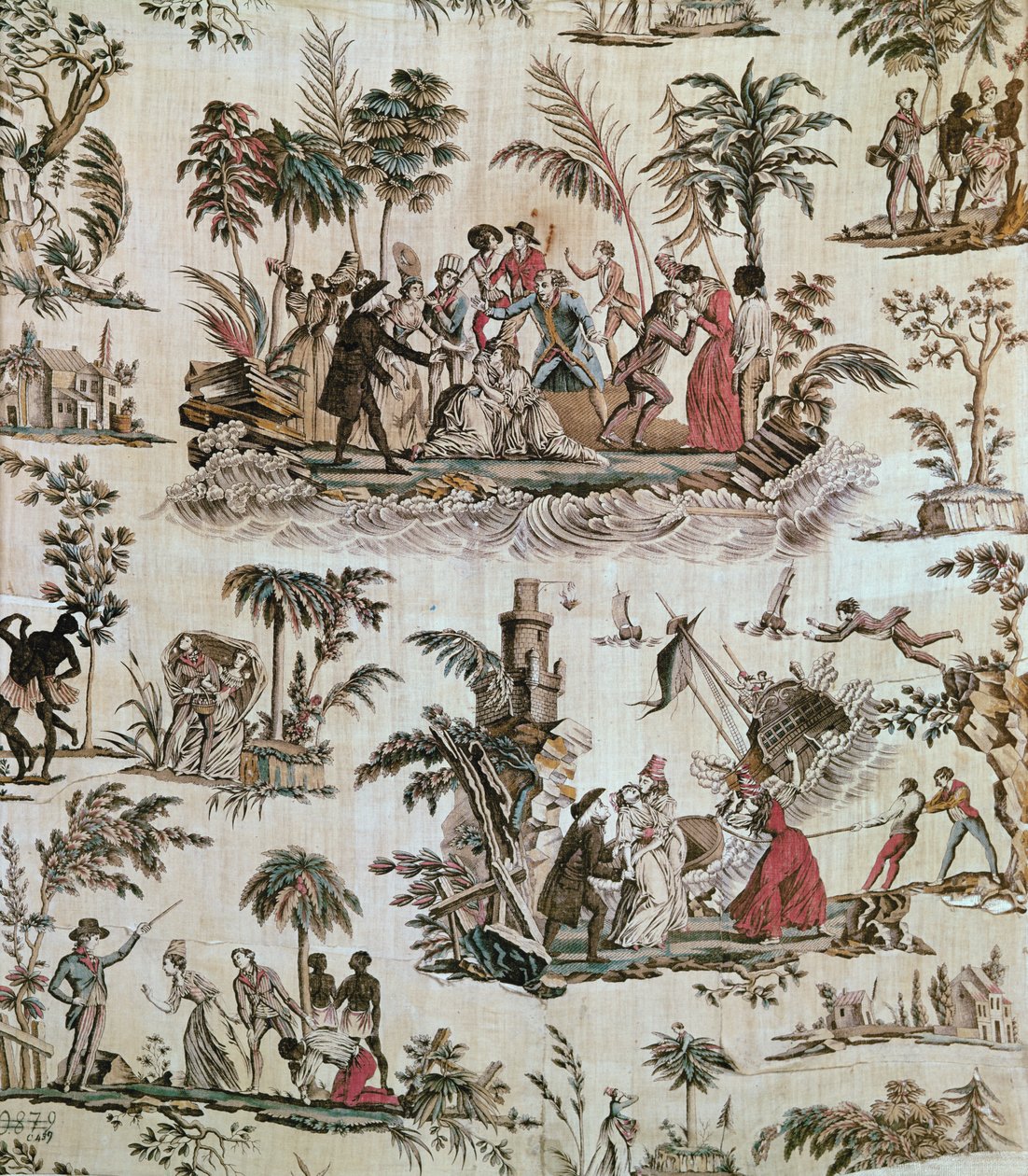 Illustraties van incidenten uit de roman Paul et Virginie, Toile de Nantes, ca. 1800 door French School