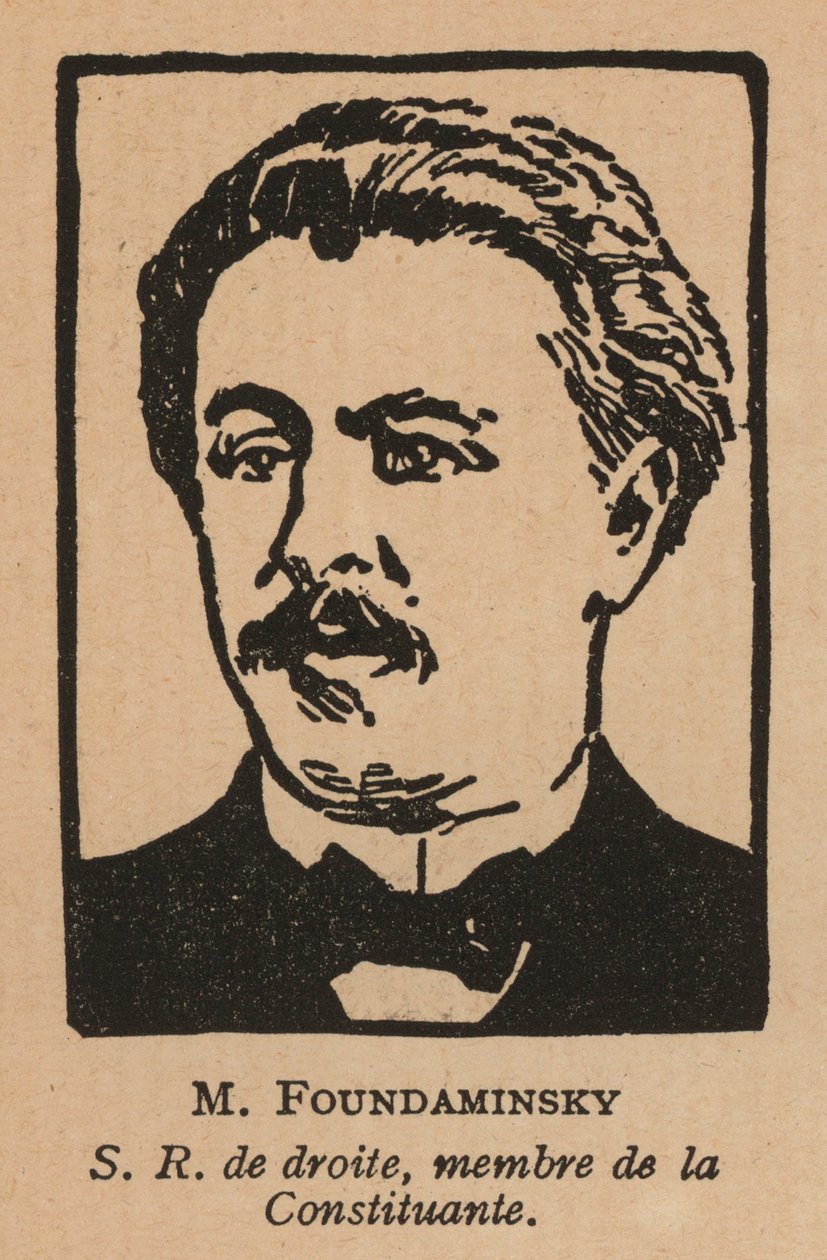 Ilja Fondaminski, Russische schrijver en politicus van de Socialistische Revolutionaire Partij (litho) door French School