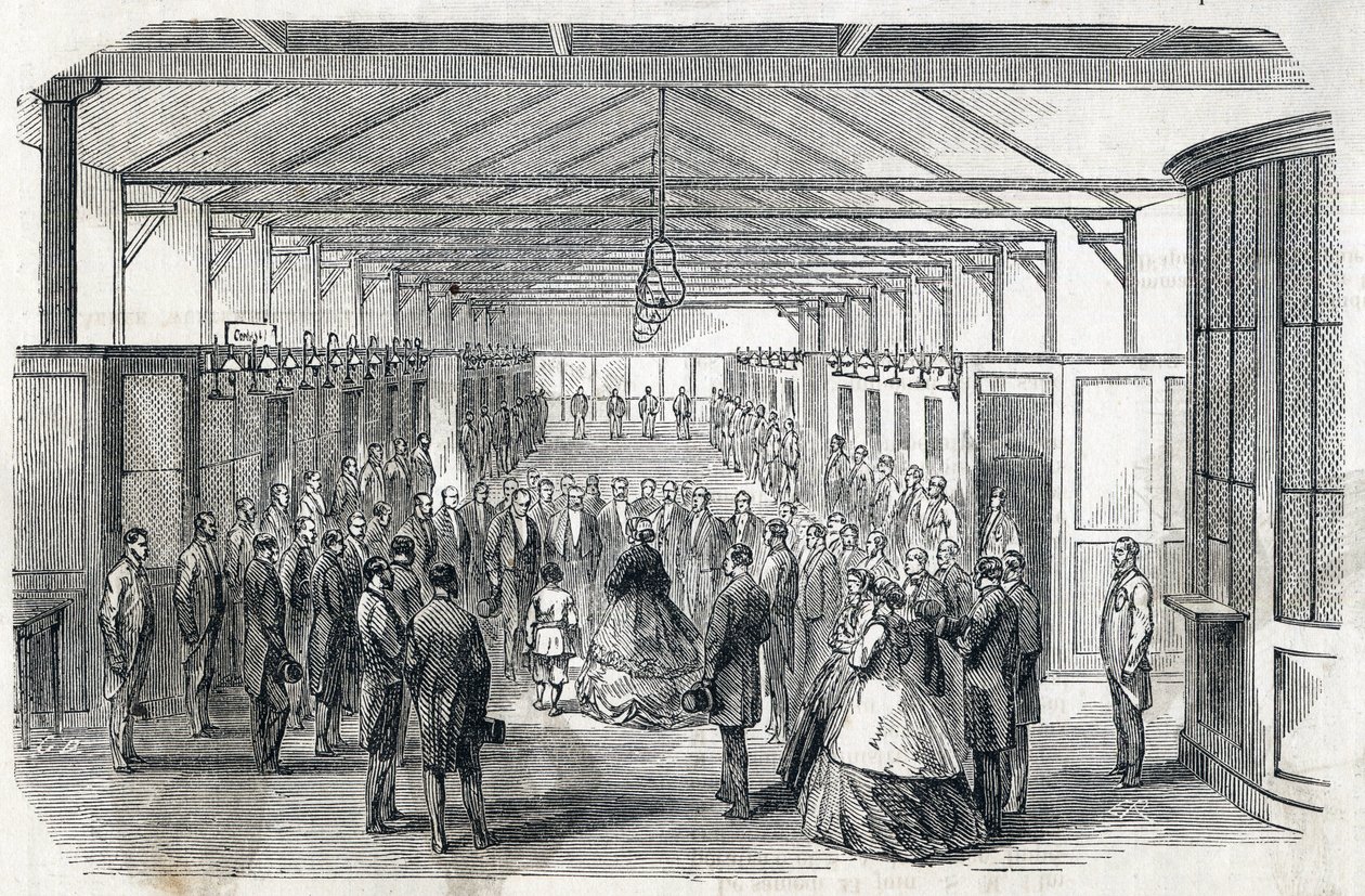 Keizerin Eugenie en de keizerlijke prins bezoeken de Bank van Frankrijk, 23 juni 1866 - gravure in Le MONDE Illustré van 07/07/1866 door French School