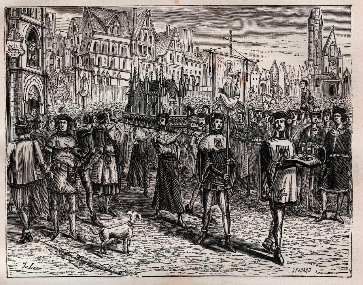 In 1318 riep de bisschop van Parijs de geestelijkheid van de stad bijeen voor de vertaling van de relieken van Saint-Magloire - Een processie begon bij de kerk van Saint-Magloire aan de Rue Saint-Denis en ging via de Rue aux Ours naar de begraafplaats van  door French School