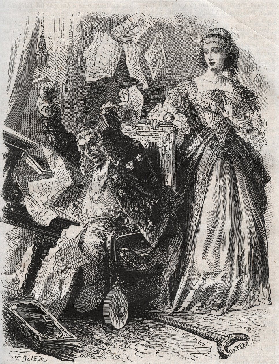 In de greep van razernij, liet hij veren, boeken en papieren vliegen: woede van de dichter Paul Scarron (1610-1660) voor zijn vrouw, Francoise d