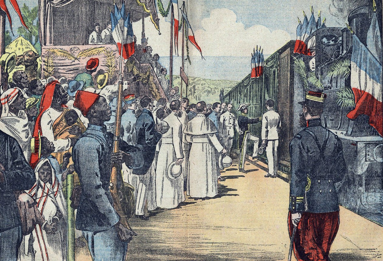 Inwijding van de spoorweg die Thies met Kayes verbindt met Senegal, begin 20e eeuw door French School