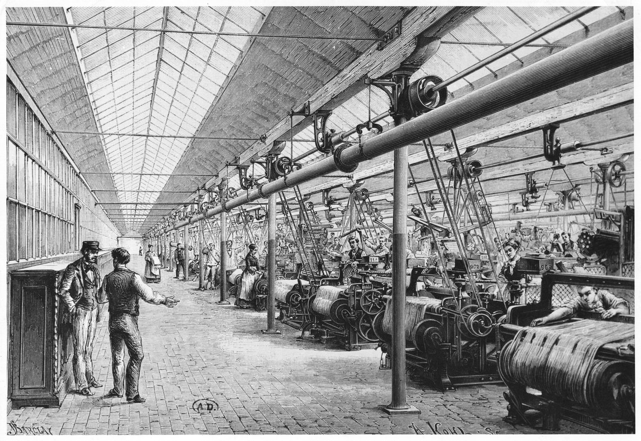 Industriële Weverij in Bagatelle, 1884 door French School