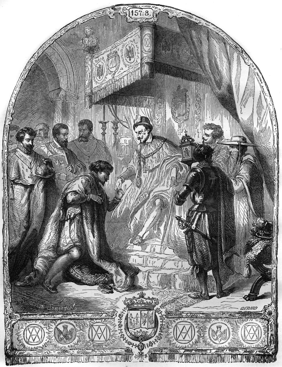 Instelling van de Orde van de Heilige Geest door Hendrik III Koning van Frankrijk in 1578. door French School