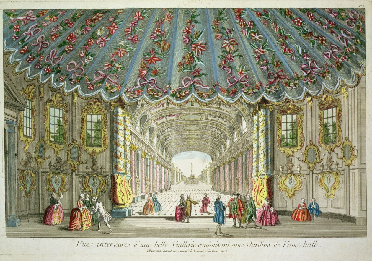 Interieur van een galerij die leidt naar Vauxhall Gardens door French School