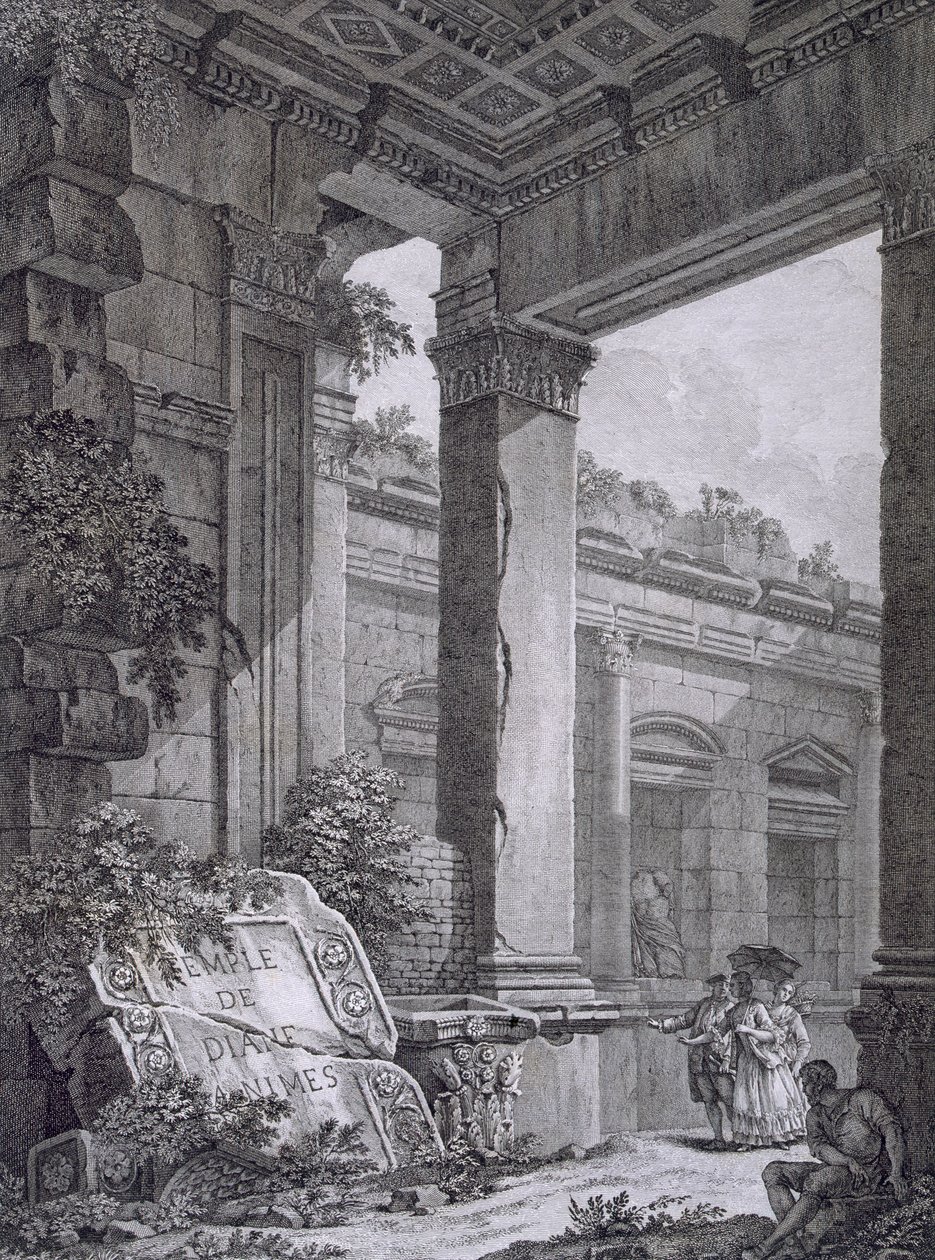 Interieur van de Tempel van Diana, Nimes, uit Antiquités de la France: Vol I, Monuments de Nimes door French School