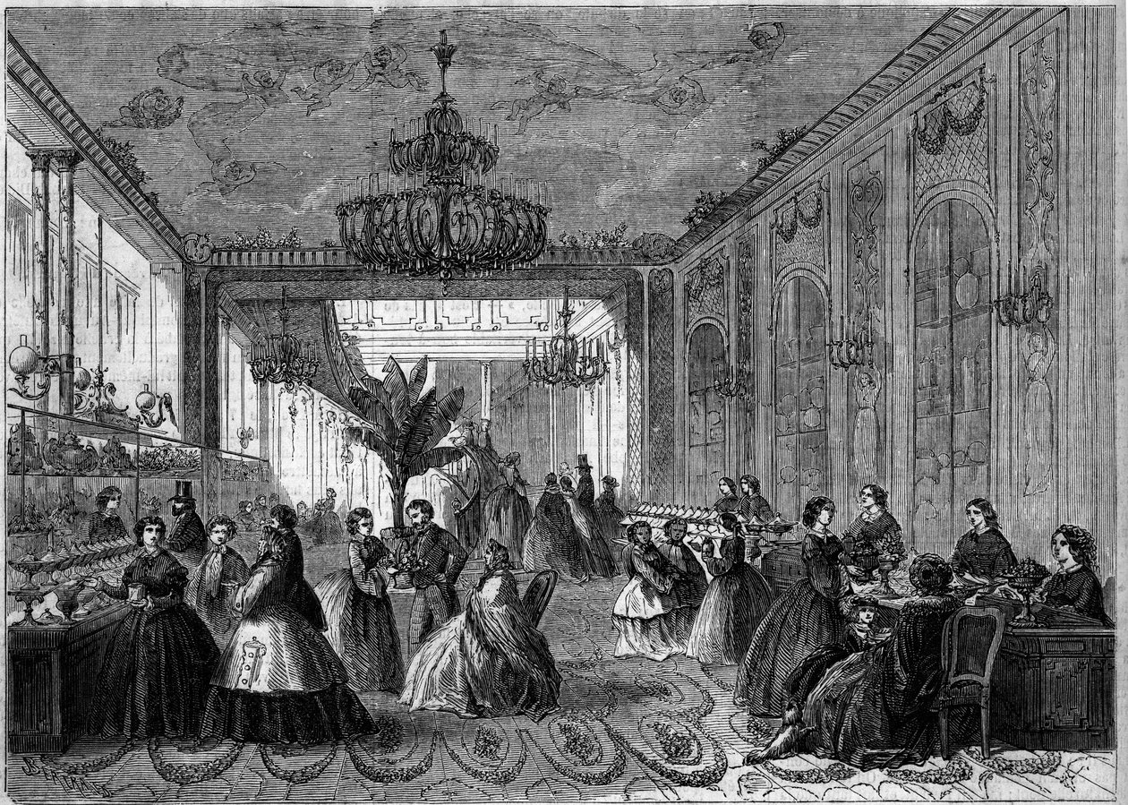 Interieur van de banketbakkerij van Paul Siraudin. Parijs door French School