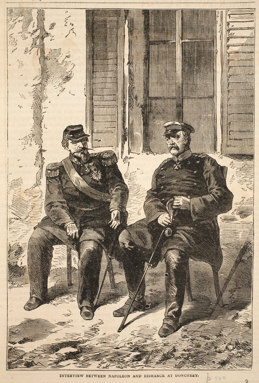 Interview tussen Napoleon en Bismarck in Doncherry, illustratie uit Cassells Geschiedenis van de Oorlog tussen Frankrijk en Duitsland, 1870-1871 door French School