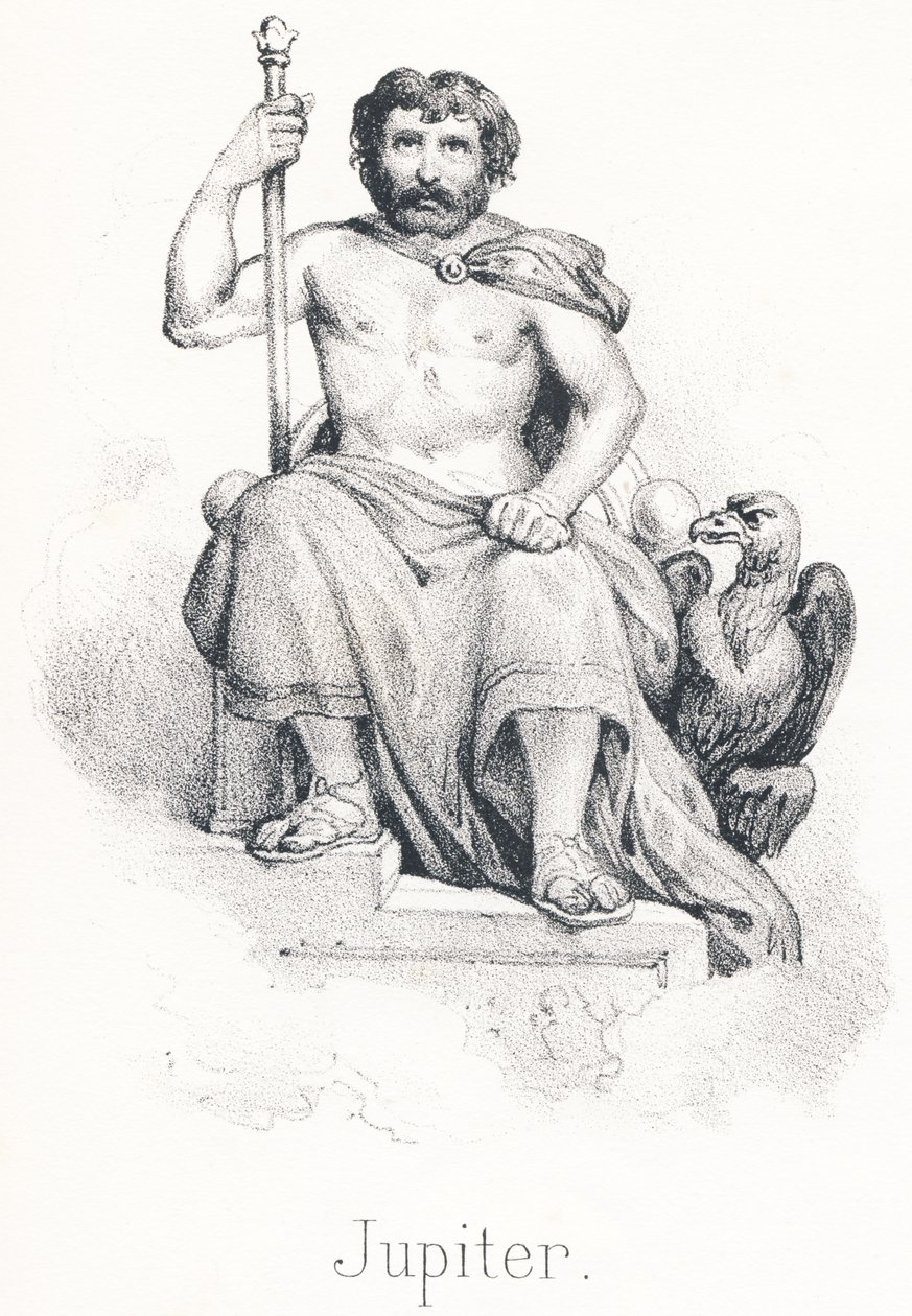 J Jupiter: Zoon van Saturnus en Rhea Broederschap van Titan Kind, hij werd gevoed door de geit Amalthea door French School