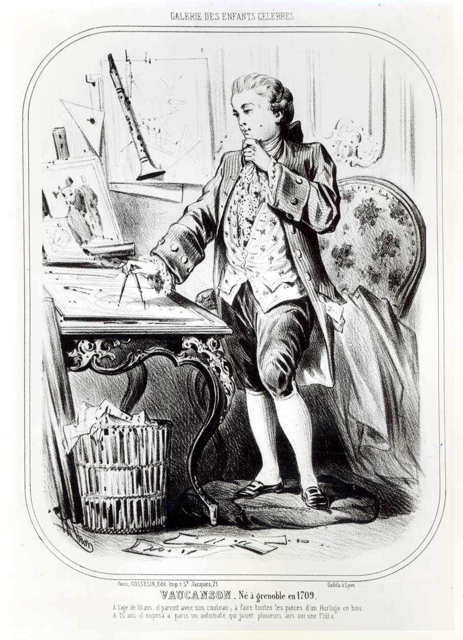 Jacques de Vaucanson als kind, illustratie uit Galerie des Enfants Celebres, ca. 1850 door French School