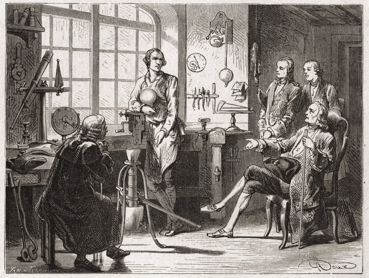 James Watt (uitvinder van de stoommachine in 1769) in zijn winkel in Glasgow - in 