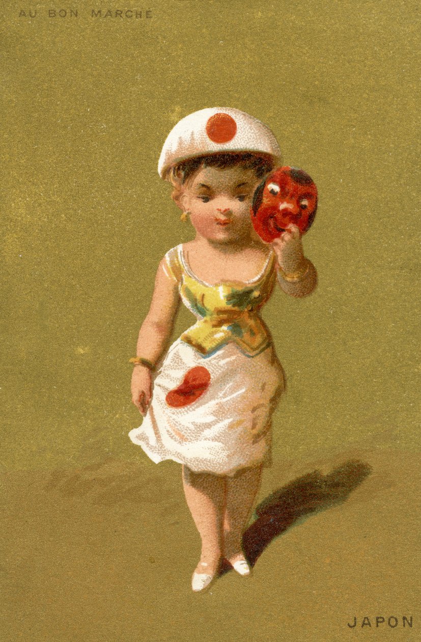 Japans meisje, uit een serie illustraties van kinderen uit verschillende landen, geproduceerd als promotiekaarten voor het Bon Marché warenhuis in Parijs, c.1890 door French School