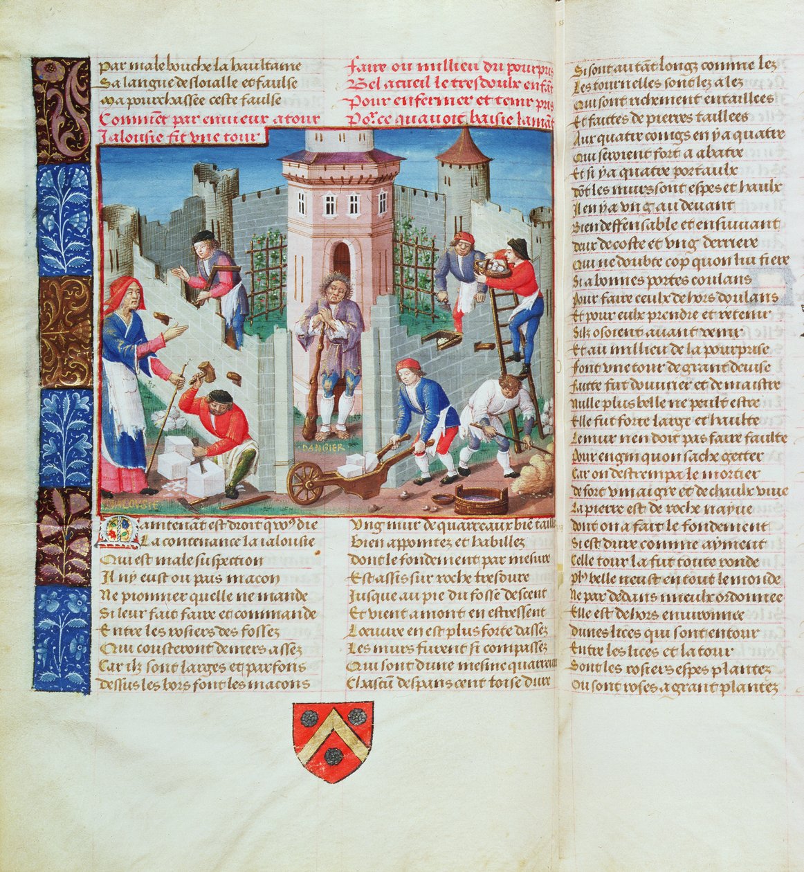 Jaloezie bouwt een fort, uit de Roman de la Rose door French School