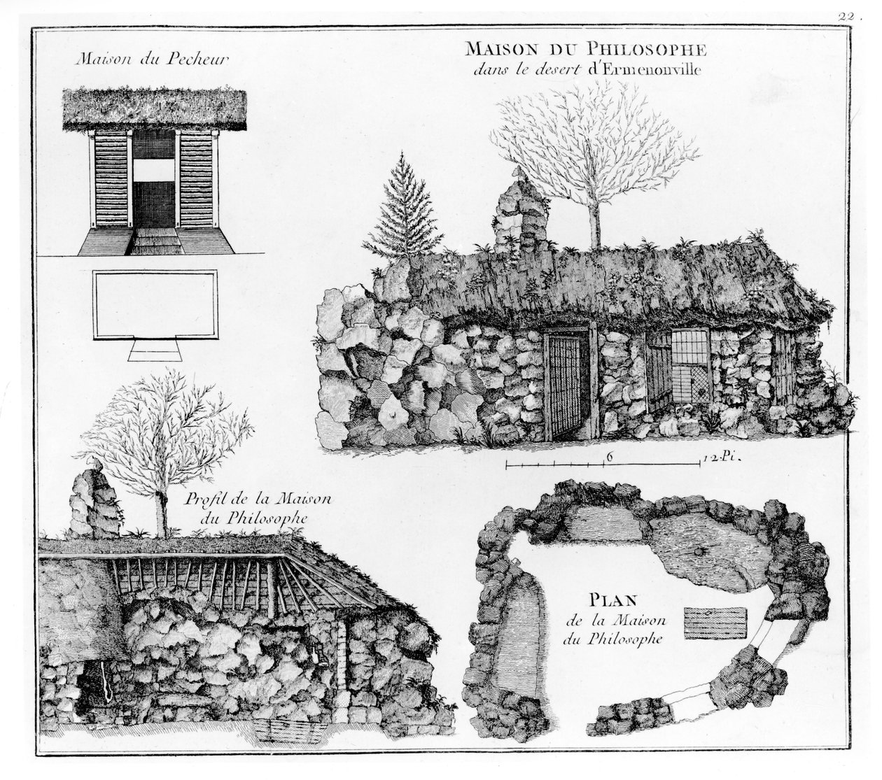 Jean-Jacques Rousseaus Hermitage in Ermenonville door French School