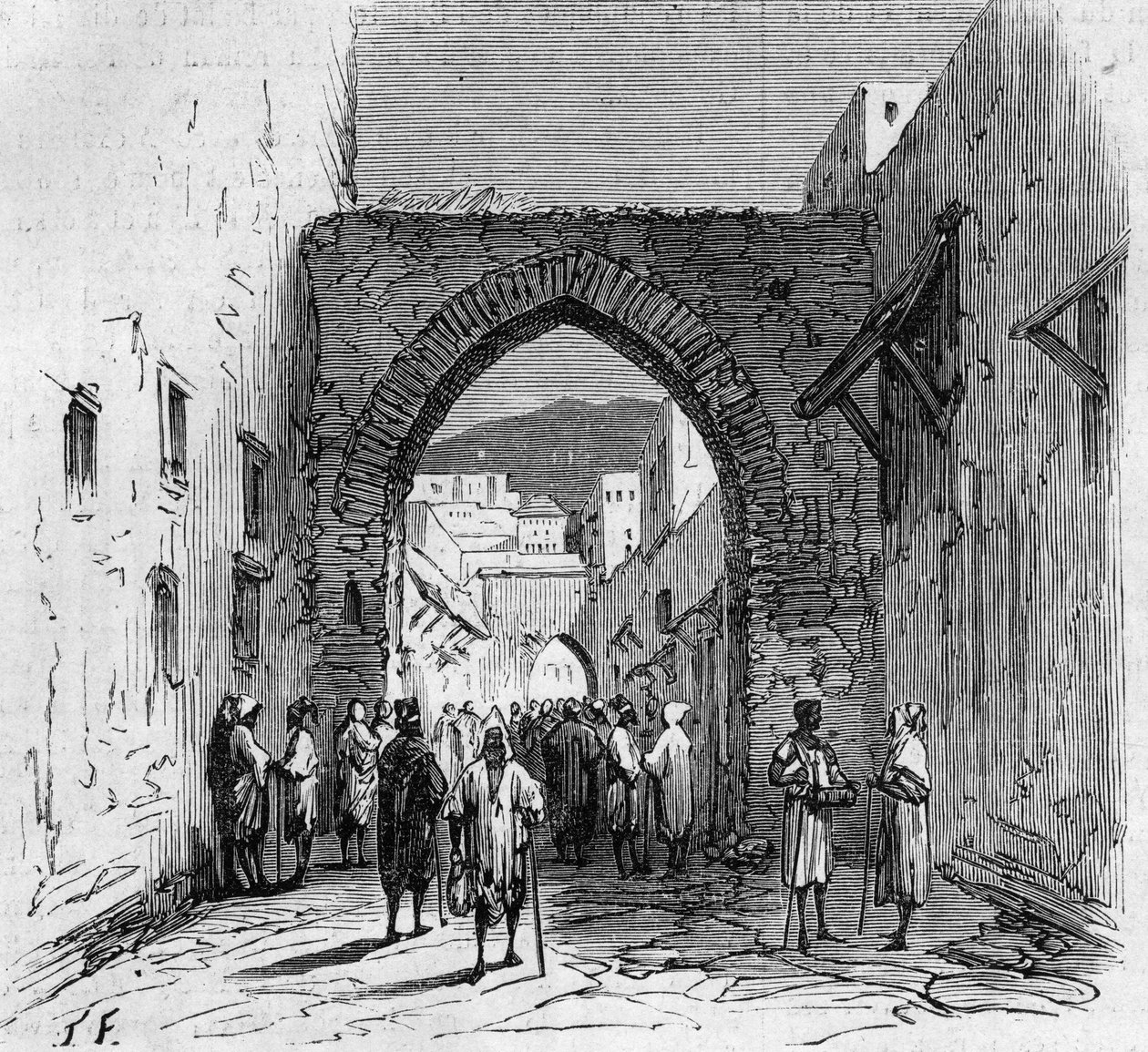 Joodse bevolking van Tetouan (Tetuan) in Marokko: uitzicht op de poort van de Joodse wijk door French School