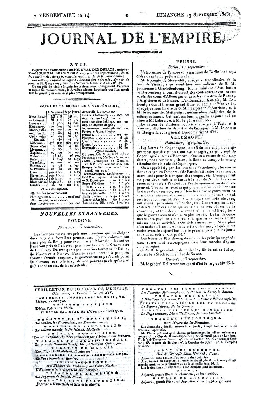 Journal de lEmpire, 29 september 1805 door French School