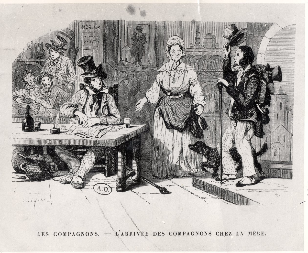 Gezel die aankomt bij een pension, c. 1850 door French School